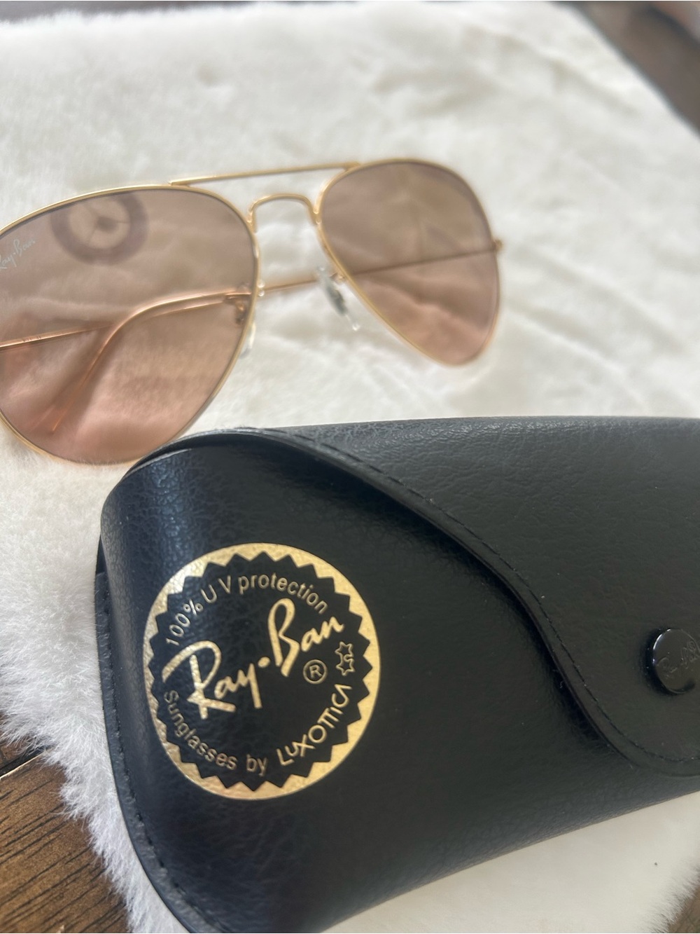 Ray-Ban Unisex Gold Aviator Pilot Sunglasses with Brown/pink Gradient - Picture 2 of 8